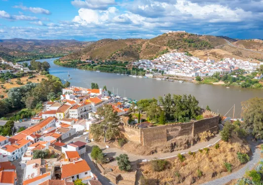 Two small towns with a river between them