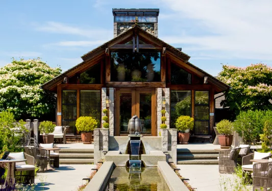 fountain in front of hotel