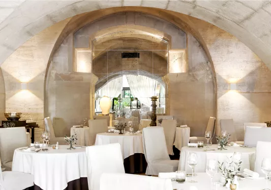 dining room with large domed ceiling 