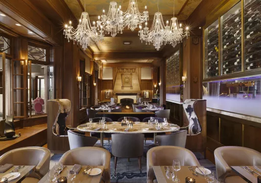 ornate dining room with chandelier