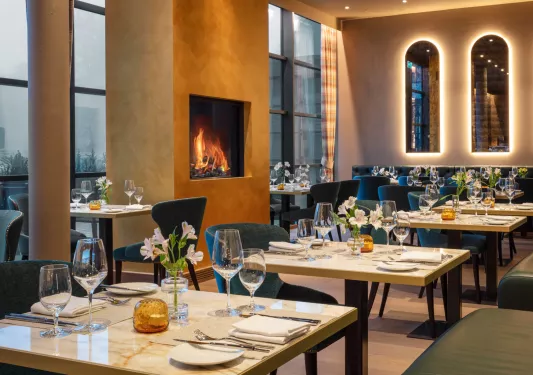 hotel restaurant with set tables