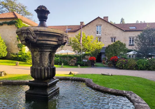 fountain in front of hotel