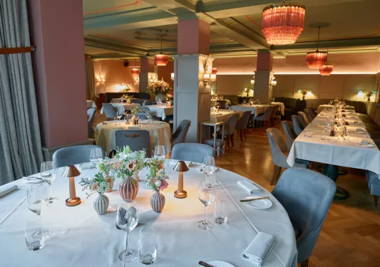 dining tables in a large room