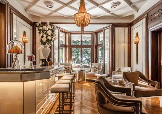 ornate dining room with coffee bar