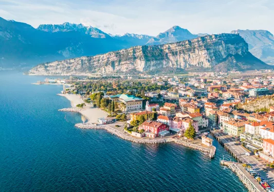 Top view of a beach-side town