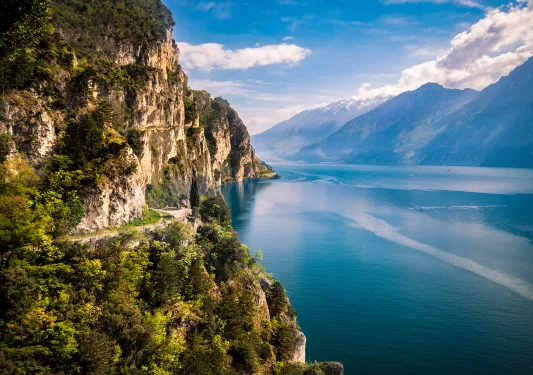Road along a cliff next to the ocean