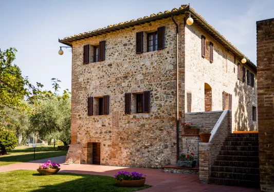 Brick building with a stairway on the right