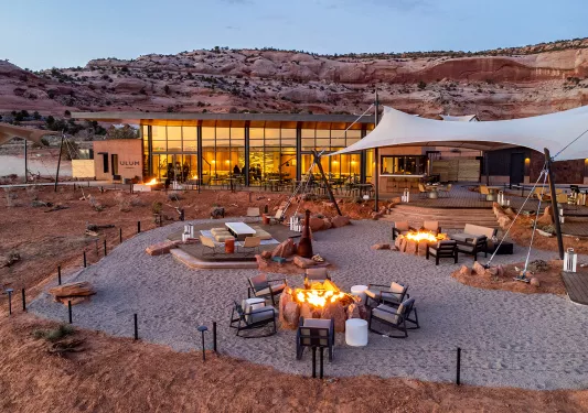 Fire pits outside of hotel