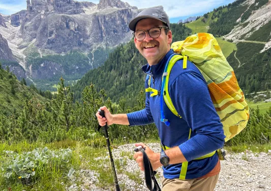 Hikers walking with hiking poles