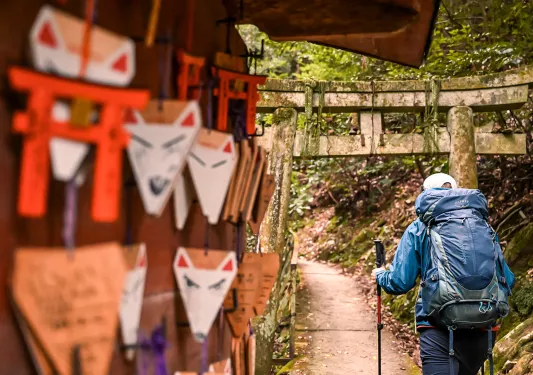 Hiker on a trail in japan