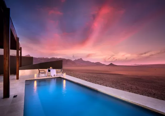 pool under pink sunset