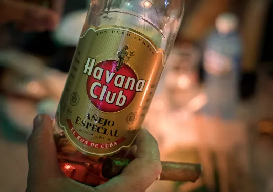 Bottle of rum with the label "Havana Club"