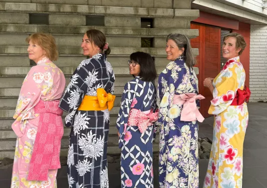 Group of women wearing traditional, Japanese yukatas