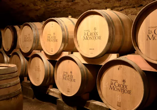 Wine barrels in a cellar
