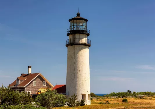 Isolated light tower by the ocean