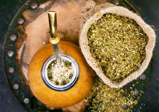 Top view of a mate drink in a traditional cup