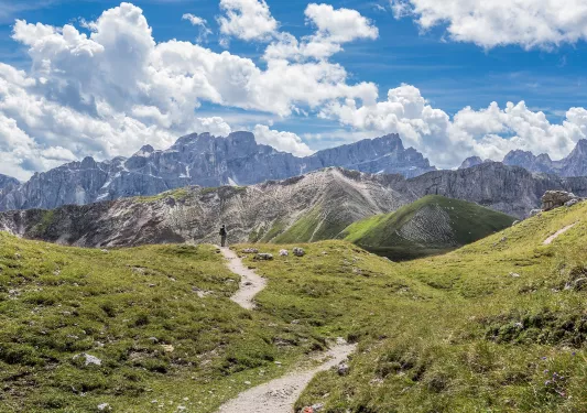 Open valley with dirt trails and tall hills
