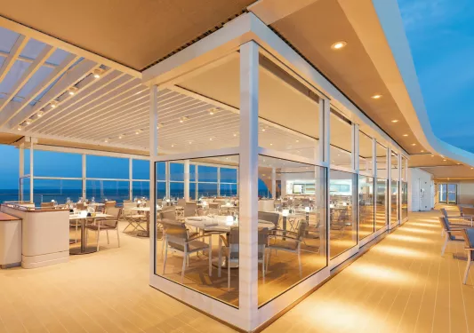 Boat deck with a large, open dining area