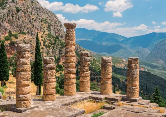 Red stone pillars on top of a cliff