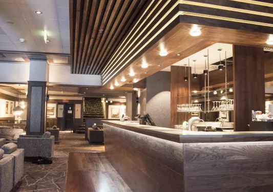 Hotel lobby with illuminated lights