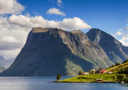 Large mountain with a large lake on the ground level