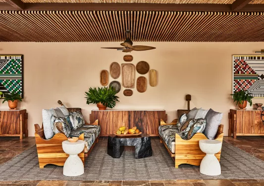 Two couches facing each other in a seating area