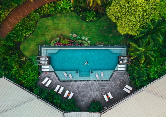 Aerial shot of hotel pool