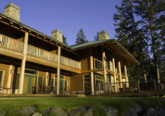Exterior view of cabin illuminated by the sun