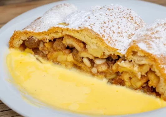 Strudel on a white plate