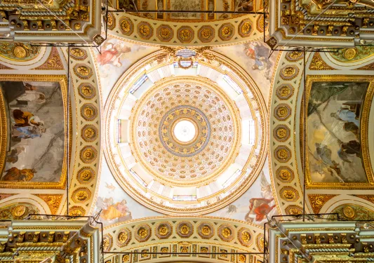 Top view of church ceiling murals