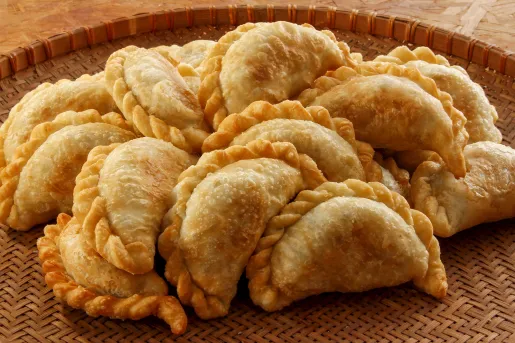 Close-up of platter of empanadas.