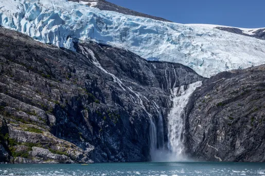 Shot of glacial waterfall.