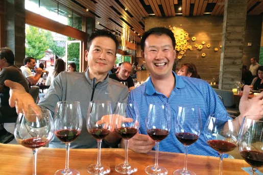 Guests at a wine tasting.