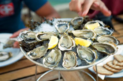 Close-up of oyster platter.