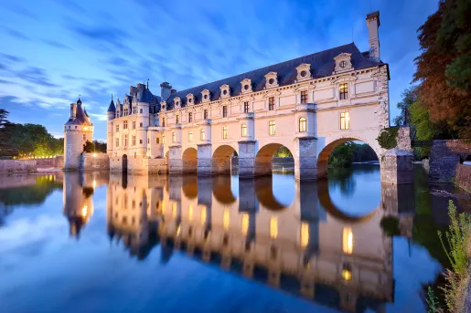Shot of the Château de Chenonceau during dusk.