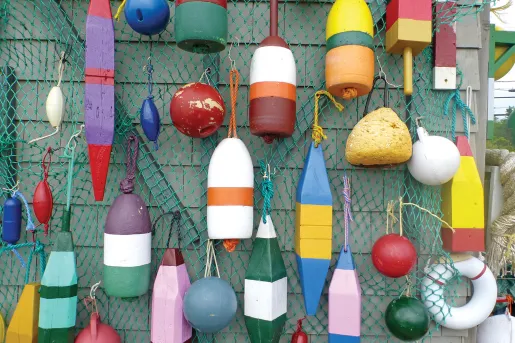 Shot of numerous different styles and colors of buoys.