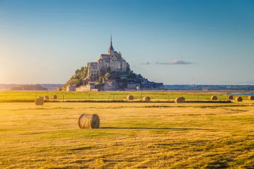 Hay Bales with Le Mont Saint-Michel Tidal Island 