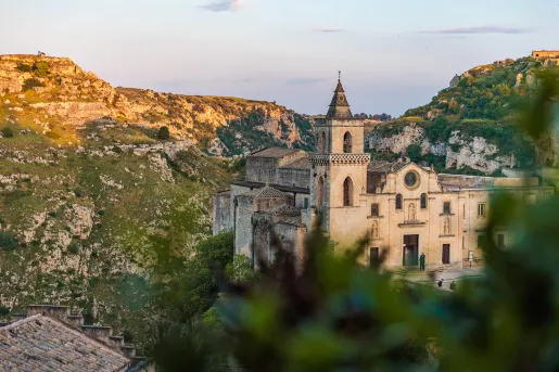 Wide shot of Basilicata during sunset.
