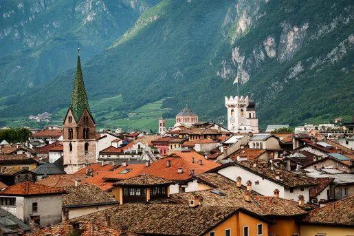 Wide shot of Trento, Italy.