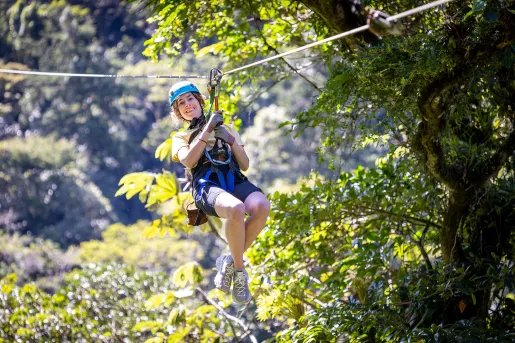 Guest Ziplining Above Trees
