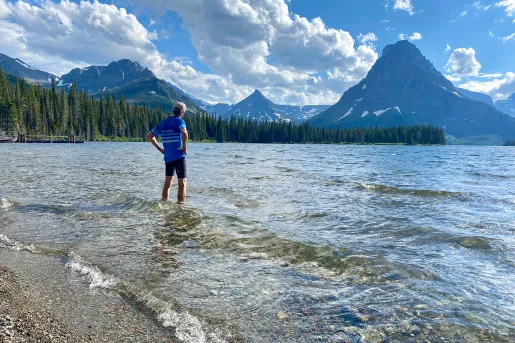 Backroads guest enjoying the cool blue water after bike ride