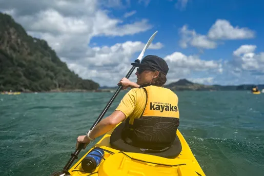 Kayaking in a bay in New Zealand