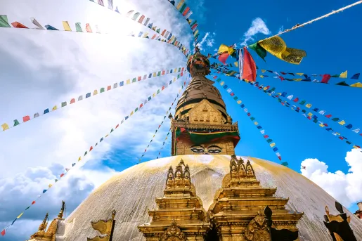 Temple decorated with colorful flags in Nepal