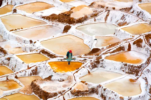 Local amid salt beds, red clay water.