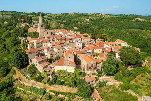 Aerial view of Groznjan town in Istra, Croatia