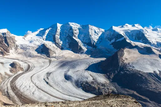 Snowy mountain trails in the Swiss Alps.