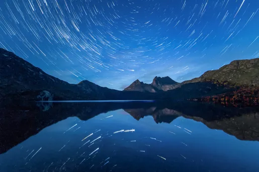 Star trails over Cradle Mountain, Tasmania.