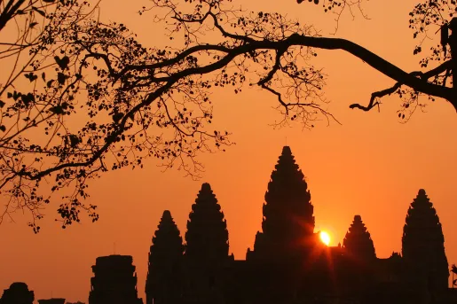 Angkor Wat temple at sunset in Cambodia