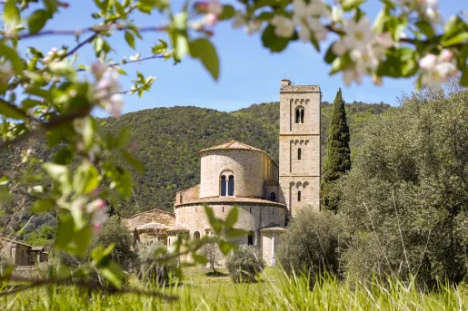 Shot of the Abbey of Sant'Antimo.