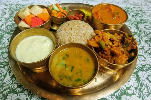 Plate of traditional cuisine in Nepal